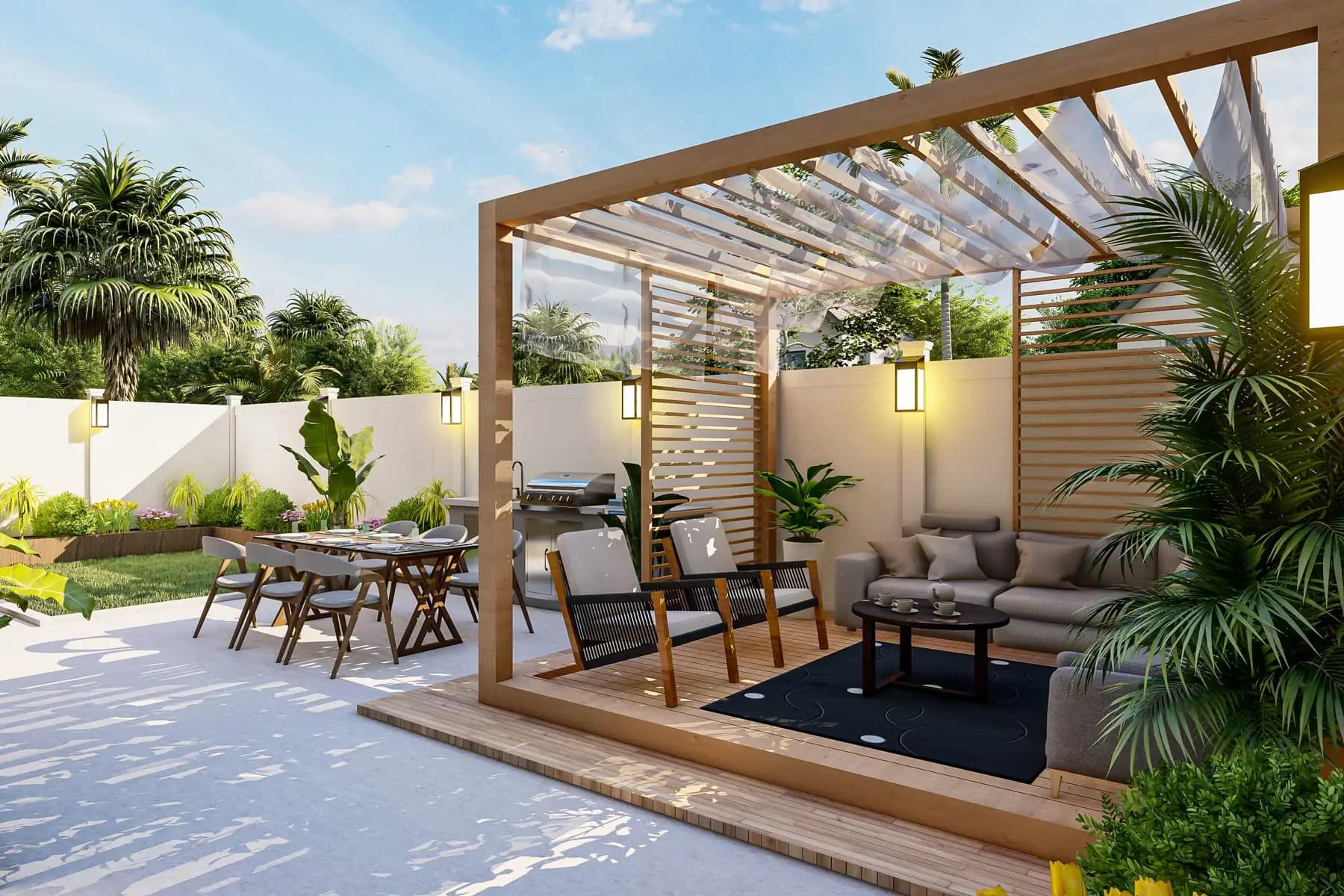 Luxury Backyard Features Including Pools, Patios, and Fire Pits